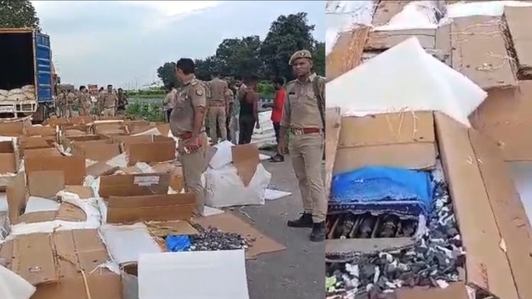 यूपी: बकेवर में हाइवे पर पकड़ा गया अवैध शराब के क्वार्टर से भरा कंटेनर, 15 लाख की शराब बरामद